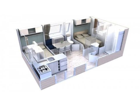 Stacaravan 4 personen - Evolution 45m² - 24m²+21m² terras - 2 kamers