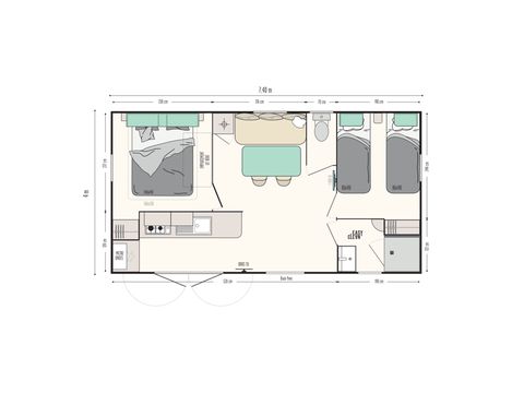 Mobilheim 5 personen - Premium - 2 Schlafräume - überdachte Terrasse - KLIMA + TV