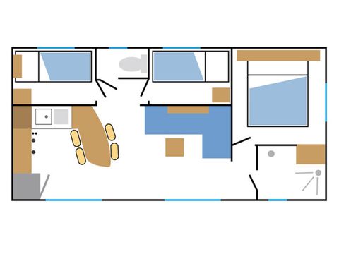 Mobilheim 6 personen - Standard 32m² - 3 Schlafräume - Halboffene Terrasse