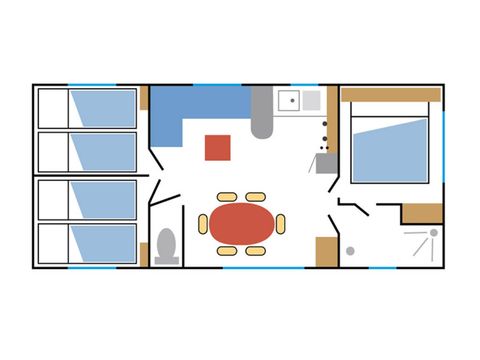 Stacaravan 6 personen - Standaard 32m² - 3 kamers - Overdekt terras