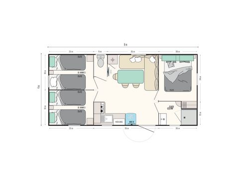 MOBILHOME 6 personas - Confort 32m² - 3 habitaciones - Terraza cubierta - TV - Climatización