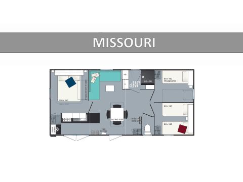 Stacaravan 6 personen - Missouri Premium met airconditioning Stacaravan 6 personen - Missouri Premium met airconditioning
