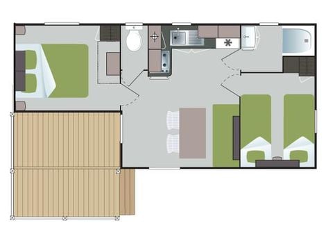 Mobilheim 4 personen - Mobilheim Confort 25m² Loggia - 2 Zimmer + Überdachte Terrasse 4 Pers.