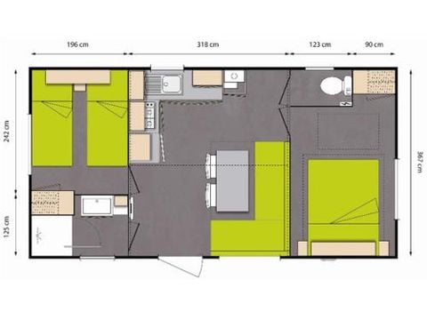 Mobilheim 4 personen - Mobilheim CONFORT 27,5m² (2 Zimmer) + TV + halbüberdachte Terrasse | 4 Personen