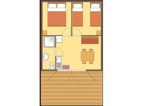 Chalet 4 personen - Lodge-Hütte auf Stelzen STANDARD 34m² (2 Zimmer) TV davon überdachte Terrasse 11m² | 4 Personen