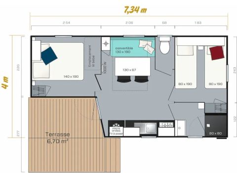 Stacaravan 5 personen - 5 zitplaatsen Standaard