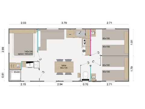Stacaravan 6 personen - Mobile-home | Comfort | 3 Slaapkamers | 6 Pers. | Verhoogd terras | TV