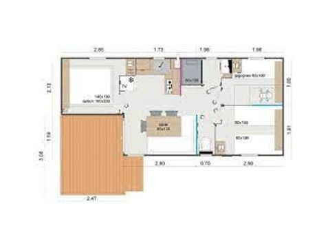 Stacaravan 6 personen - COMFORT - 3 slaapkamers - TV - CLIM - LV