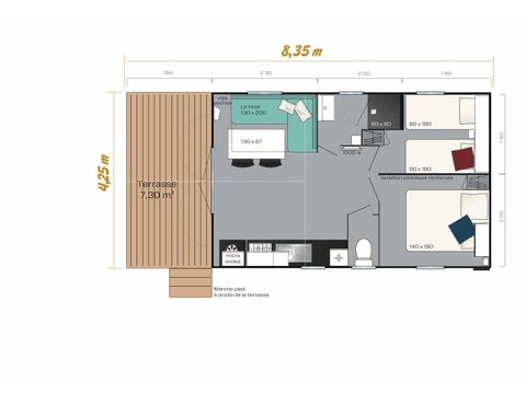 STACARAVAN 4 personen - Premium 25 m² met overdekt terras - 2 slaapkamers + TV + Afwasmachine + BBQ
