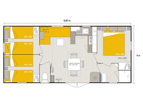 BUNGALOW 6 personnes - Homeflower Premium 3 chambres avec terrasse couverte + Lave Vaisselle