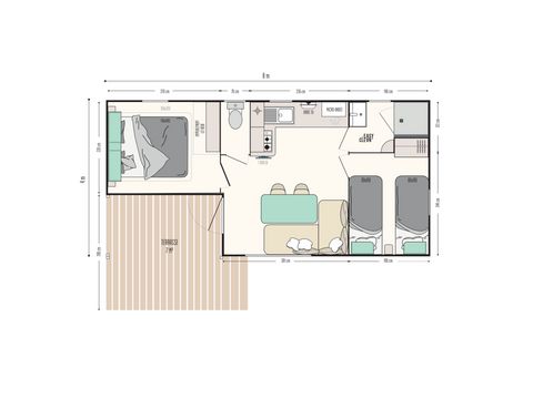 MOBILHOME 4 personas - 25m² Premium (2bed-4p) incluyendo terraza semi-cubierta + TV + LV + BBQ