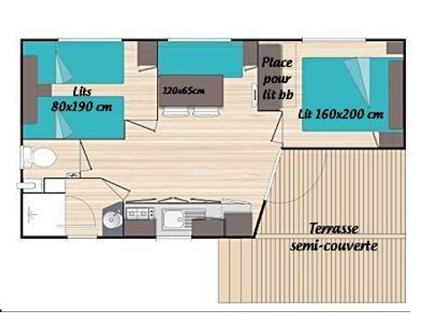 MOBILHOME 6 personas - MH2 Confort* 27 m² + cama doble en 160, con sanitarios