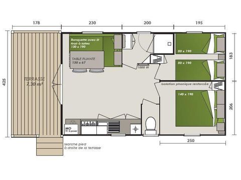 Mobile home 6 persons - MH2 Premium + terrace 8 m², with sanitary facilities