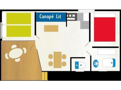 MOBILHOME 6 personas - MH2 Confort 27 m² + aire acondicionado, con instalaciones sanitarias