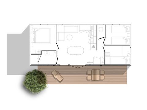 MOBILHOME 6 personnes -  Premium 36m² 2 chambres - Terrasse couverte + TV + LV + Plancha 4/6 pers.