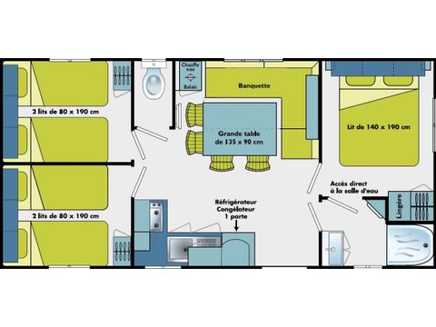 MOBILHOME 6 personas - COMFORT 30M² Sol/Sol