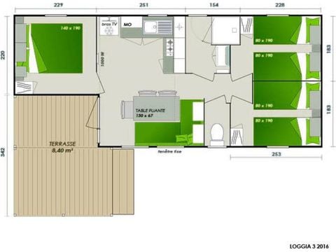 Stacaravan 6 personen - Comfort | 3 Slaapkamers | 6 Pers | Enig terras | Airconditioning | TV