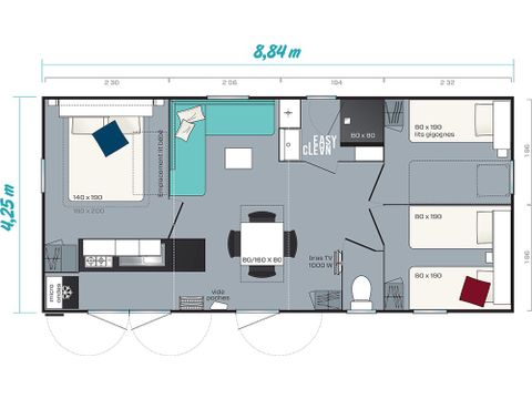 STACARAVAN 6 personen - Comfort XL | 3 slaapkamers | 6 pers | Overdekt terras | Airconditioning | TV