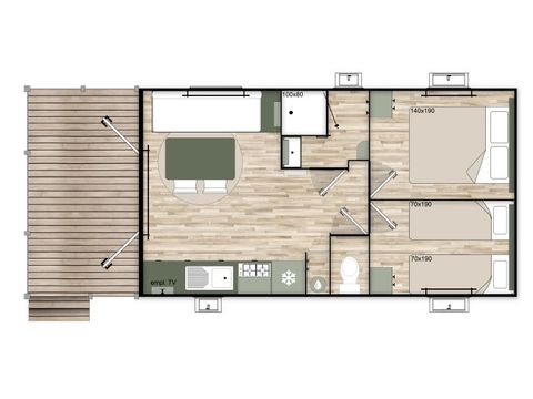 Mobile home 4 persons - Premium - 35 m² (2 bedrooms) + Covered terrace