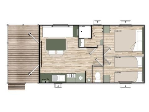 Mobilhome 4 personnes - Premium - 35 m² (2 chambres) + Terrasse couverte