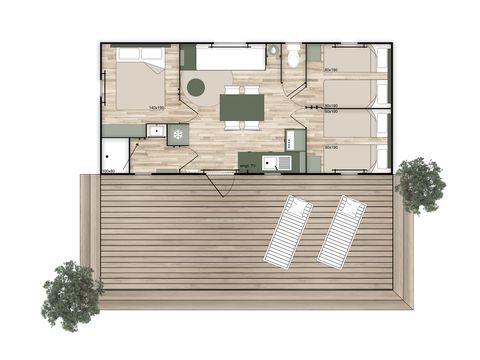 Mobilheim 6 personen - Premium - 33 m² (3 Zimmer) + Überdachte Terrasse