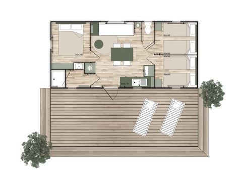 Mobilhome 6 personnes - Premium - 33 m² (3 chambres) + Terrasse couverte