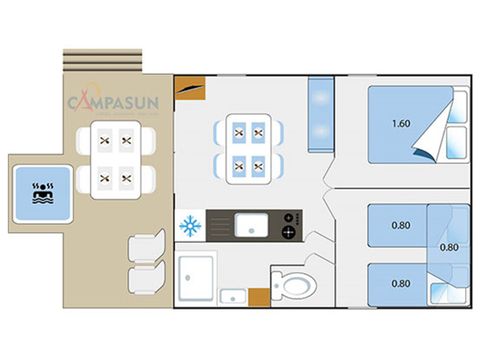 MOBILHOME 5 personas - Luberon - 35m² - 2 habitaciones + jacuzzi (4 adultos & 1 niño max 12 años)