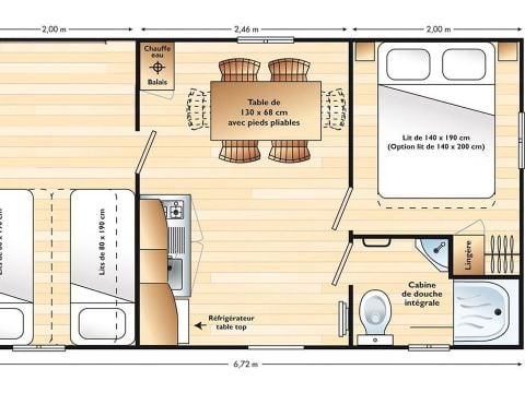 BUNGALOW 5 personnes - AZUR - 2 chambres avec TV