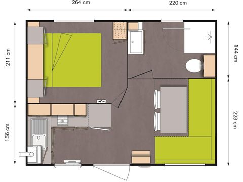 BUNGALOW 2 personnes - Mobil-home Plage 18.6m² (+ de 10 ans) (1 chambre) + Terrasse bois semi-couverte + TV 2 pers