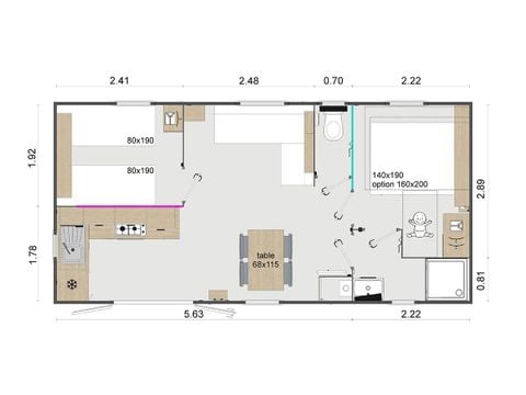 Stacaravan 4 personen - MARGAUX 2CH