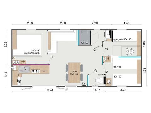 MOBILHOME 6 personas - "Anémona" 3 dormitorios