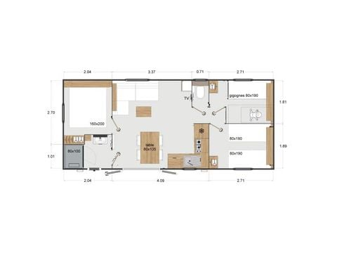 Mobile home 6 persons - Premium 33m² 3 bedrooms + Terrace + TV + LV + BBQ + Walking distance