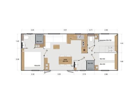 MOBILE HOME 6 people - Premium 37m² 3 bedrooms + Terrace + TV + LV + BBQ + 2SDB + Walking distance
