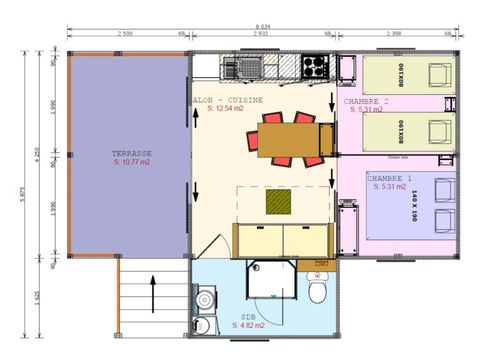Unterkunft 5 personen - Cosyflower Premium 38m² (2 Schlafzimmer) + TV + Geschirrspüler + Bettwäsche + Handtücher + überdachte Terrasse | 4/5 Personen