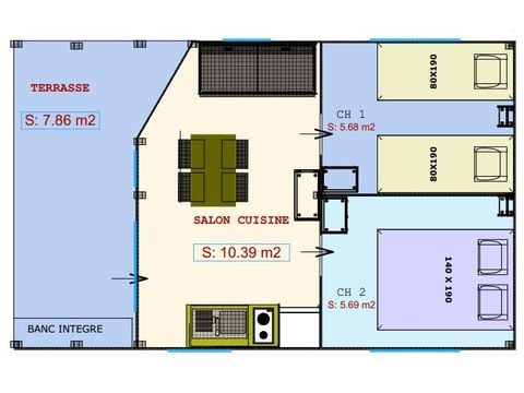 Safarizelt 4 personen - Freeflower Standard 28m² (2 Schlafzimmer) + überdachte Terrasse 8m²- ohne Sanitäranlagen und ohne Bad | 4 Personen