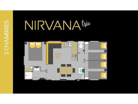 Mobilhome 6 personas - Premium 30m² (3 habitaciones) + terraza 15m² + ropa de cama + toallas + BT + TV 6 pers.