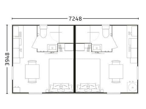 MOBILHOME 4 personnes - Bilbao Double 2 chambres - 2 salle de bains - 2 cuisines - 2 TV