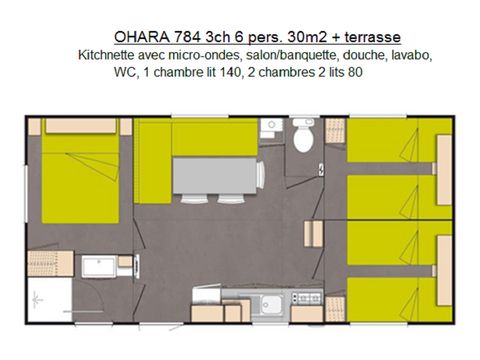 MOBILHOME 6 personnes - Confort  3 chambres (Type Ohara)