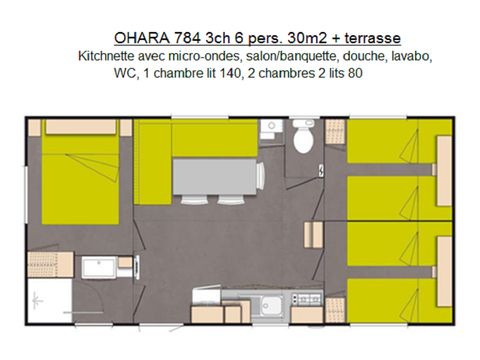MOBILHOME 6 personas - Confort 3 habitaciones (Tipo Ohara)