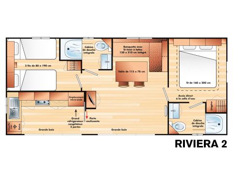 Mobilheim 6 Personen - 3 Zimmer 6 Personen Klimatisiert + TV (4 Erwachsene + 2 Kinder -12 Jahre max)