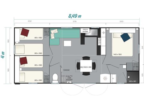 BUNGALOW 7 personnes - FAMILY XL CLIM + SUITE PARENTALE