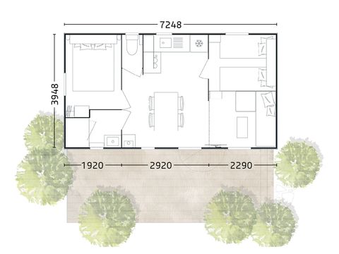 MOBILHOME 4 personas - Modulo 27 m² - 2 habitaciones