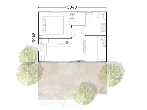 Mobile home 2 persons - 20m² Studio – - 1 bedroom - 1 double - Bed – HOTEL-STYLE - PACKAGE
