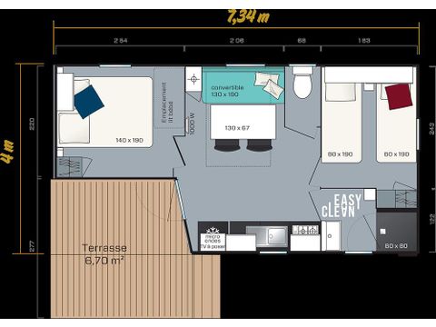 MOBILHOME 4 personas - Confort 22m² 2 habitaciones + terraza semicubierta sobre pilotes
