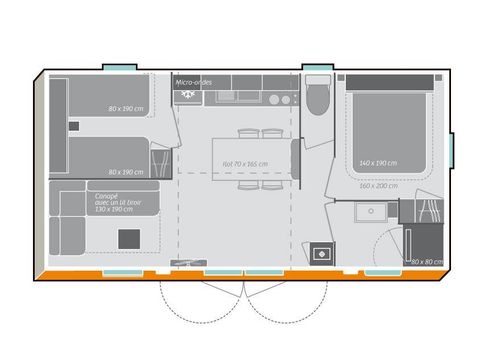 STACARAVAN 6 personen - Comfort 28m² 2 kamers + terras op palen