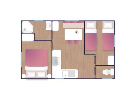 MOBILHEIM 4 Personen - Confort 24m² 2 Zimmer + Terrasse auf Pfahlbauten