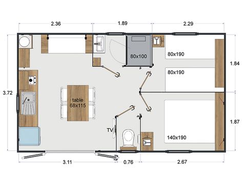 Mobilheim 4 personen - Hütte Nacht