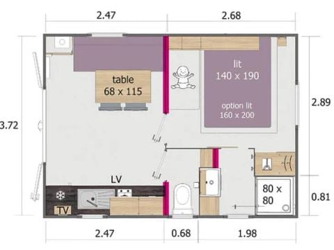 Mobile home 2 persons - 1 double - Bedroom