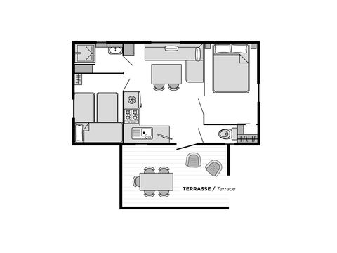 Stacaravan 5 personen - VAKANTIEHUIS - 2 slaapkamers - AIRCO - TV