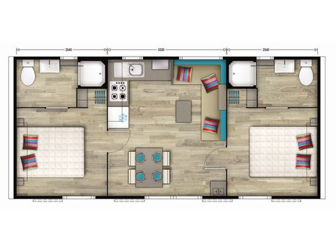 MOBILHOME 4 personas - Premium | 2 Dormitorios | 4 Pers | Terraza elevada | Aire acondicionado | TV